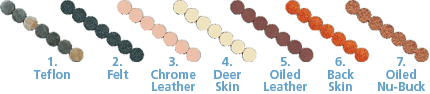 Slide Cleats: 1. Teflon, 2. Felt, 3. Chrome Leather, 4. Deer Skin, 5. Oiled Leather, 6. Back Skin, 7. Oiled Nu-buck